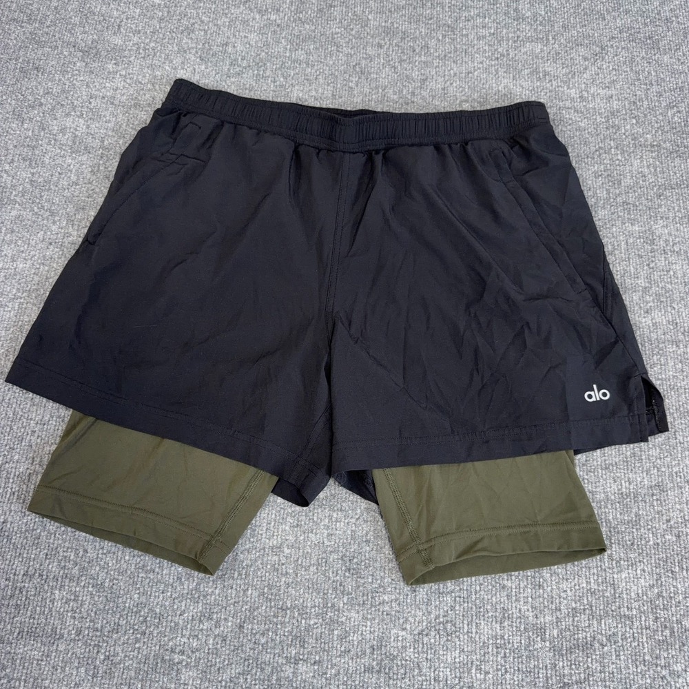 Alo 5" Revival 2-In-1 Shorts Men Large Black Gym Athletic Workout Compression